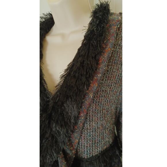 Mixed Media Long Cardigan Boucle Faux Fur sz. L - Picture 3 of 7